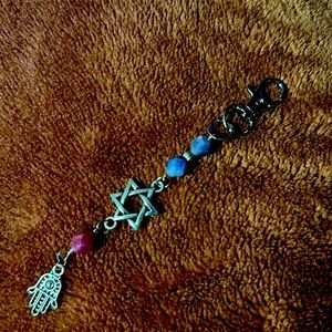 Hand crafted purse charm. With genuine faceted gemstones. Sodalite & rose quartz